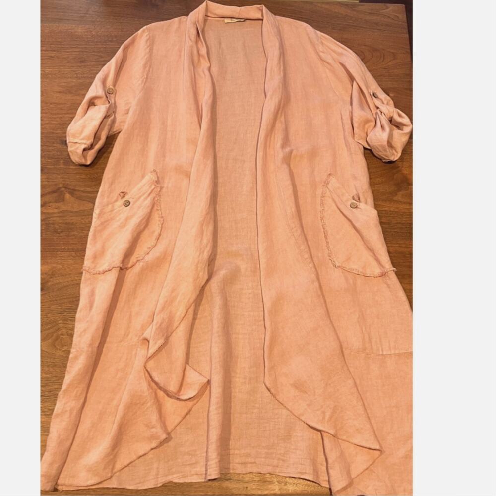 SAGA Linen Duster Cardigan Made in Italy Pink Open Front Lightweight Medium(?) - Picture 5 of 7